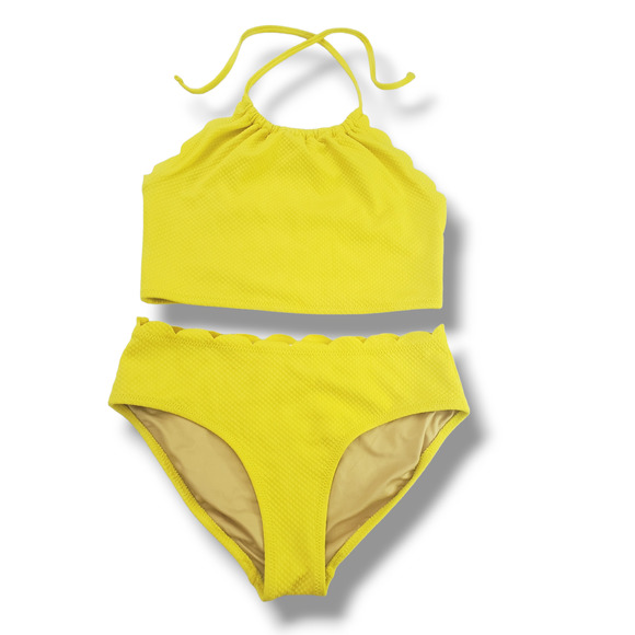 Old Navy Girls XL Yellow Scallop Trim Halter Tankini Swimsuit - Picture 1 of 5